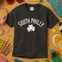 South Philly Text Irish Shamrock Distressed White Kids T-Shirt thumb 3
