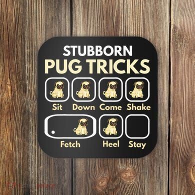 Stubborn Pug Tricks Funny Pug Saying Pug Owner Pug Coaster