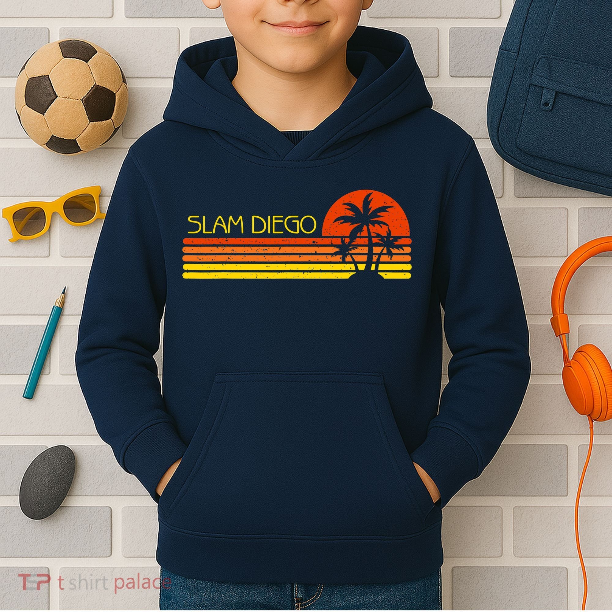 Sunset Palm Tree San Diego Baseball Grand Slam Kids Hoodie