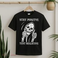 Stay Positive Test Negative Lazy Halloween Costume Skeleton T-Shirt thumb 2