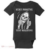 Stay Positive Test Negative Lazy Halloween Costume Skeleton Baby Bodysuit thumb 0