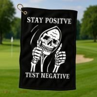Stay Positive Test Negative Lazy Halloween Costume Skeleton Golf Towel thumb 1