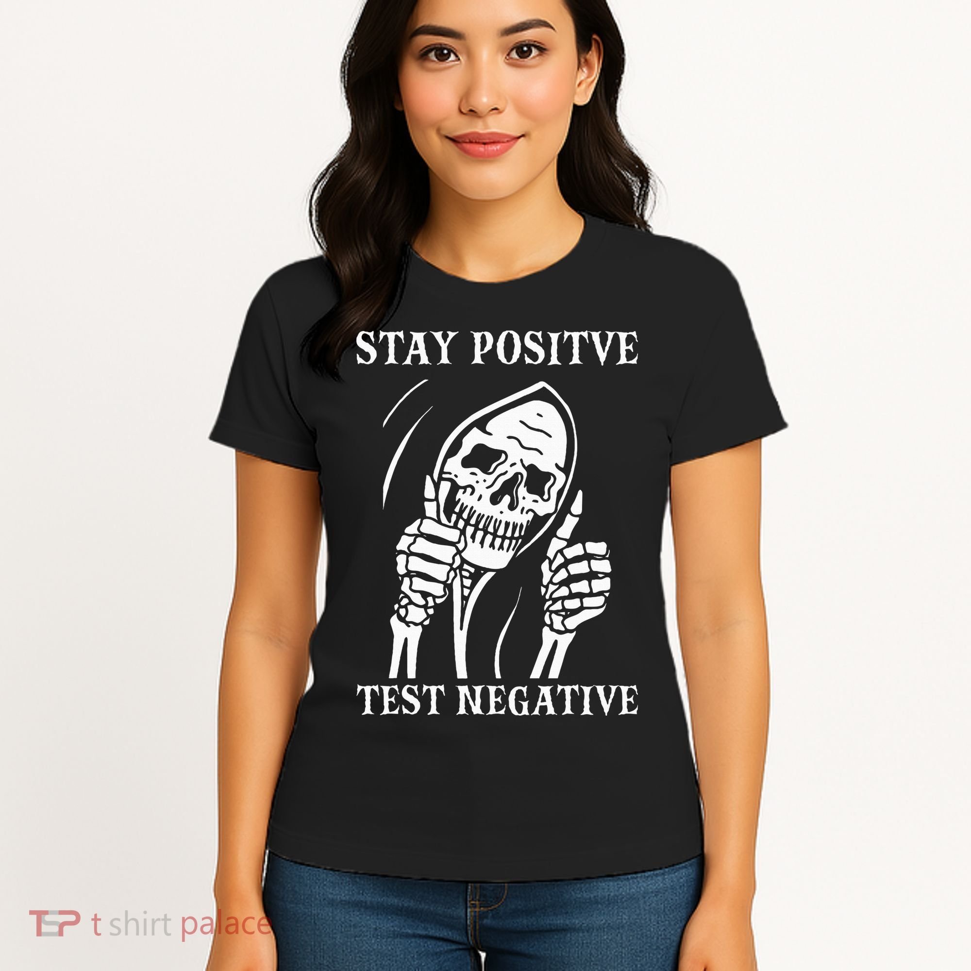 Stay Positive Test Negative Lazy Halloween Costume Skeleton Women's T-Shirt