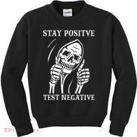 Stay Positive Test Negative Lazy Halloween Costume Skeleton Kids Sweatshirt thumb 0