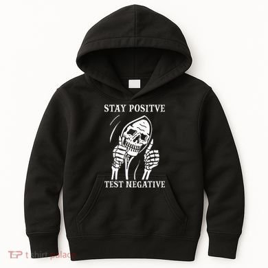 Stay Positive Test Negative Lazy Halloween Costume Skeleton Kids Hoodie