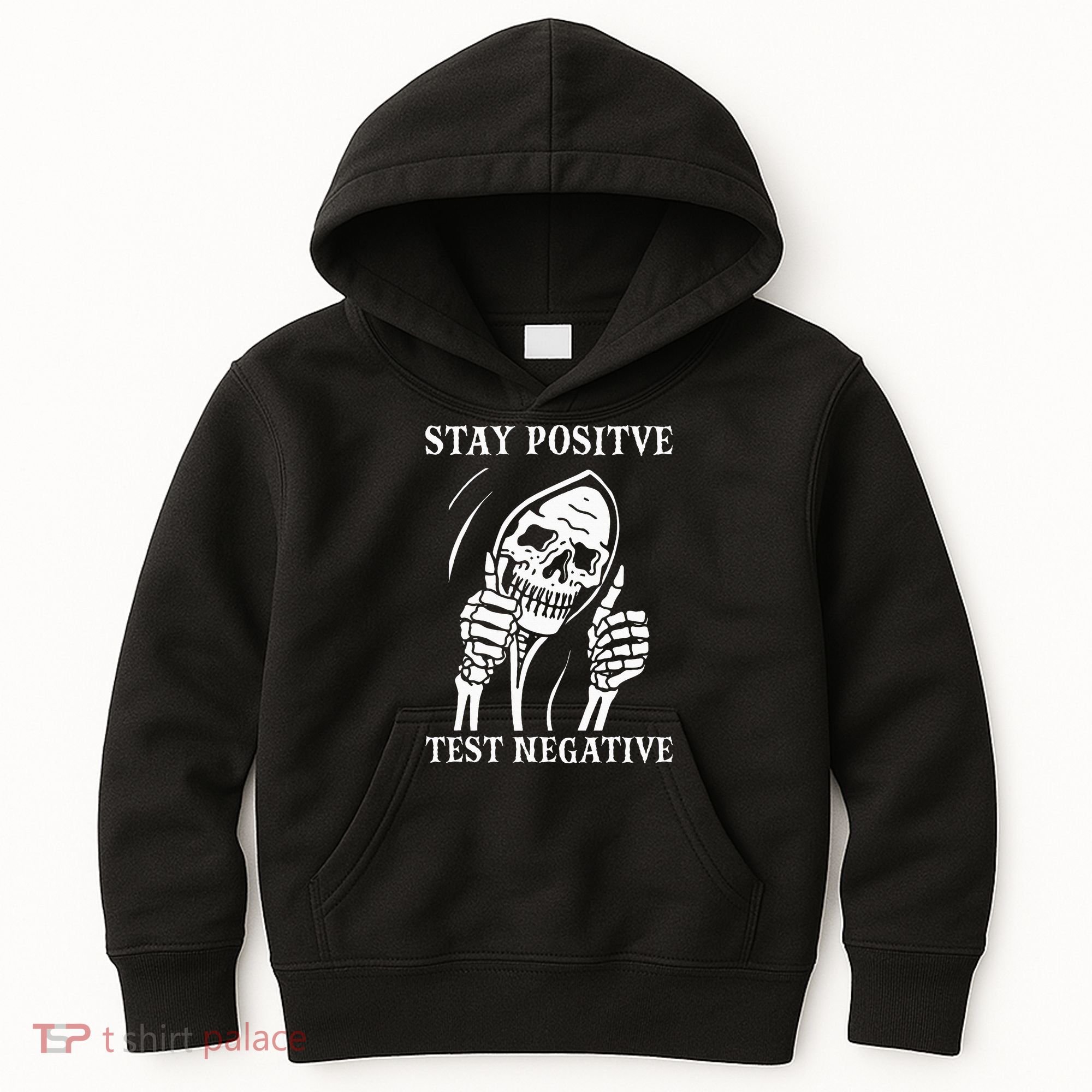Stay Positive Test Negative Lazy Halloween Costume Skeleton Kids Hoodie
