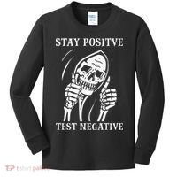 Stay Positive Test Negative Lazy Halloween Costume Skeleton Kids Long Sleeve Shirt thumb 0