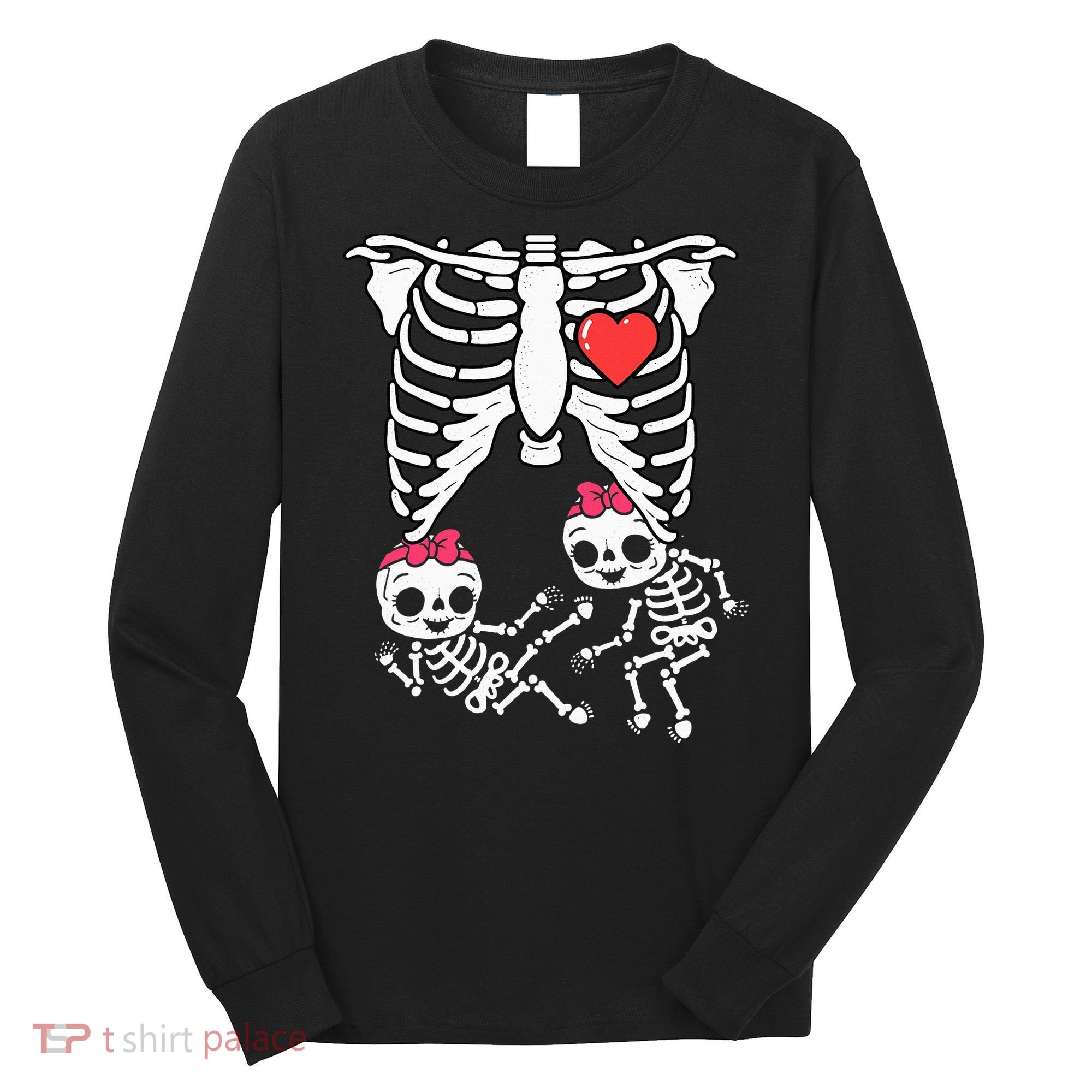Skeleton Pregnancy Twins XRay Pregnant Halloween Long Sleeve Shirt
