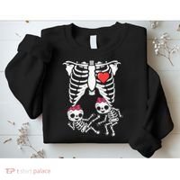 Skeleton Pregnancy Twins XRay Pregnant Halloween Sweatshirt thumb 2