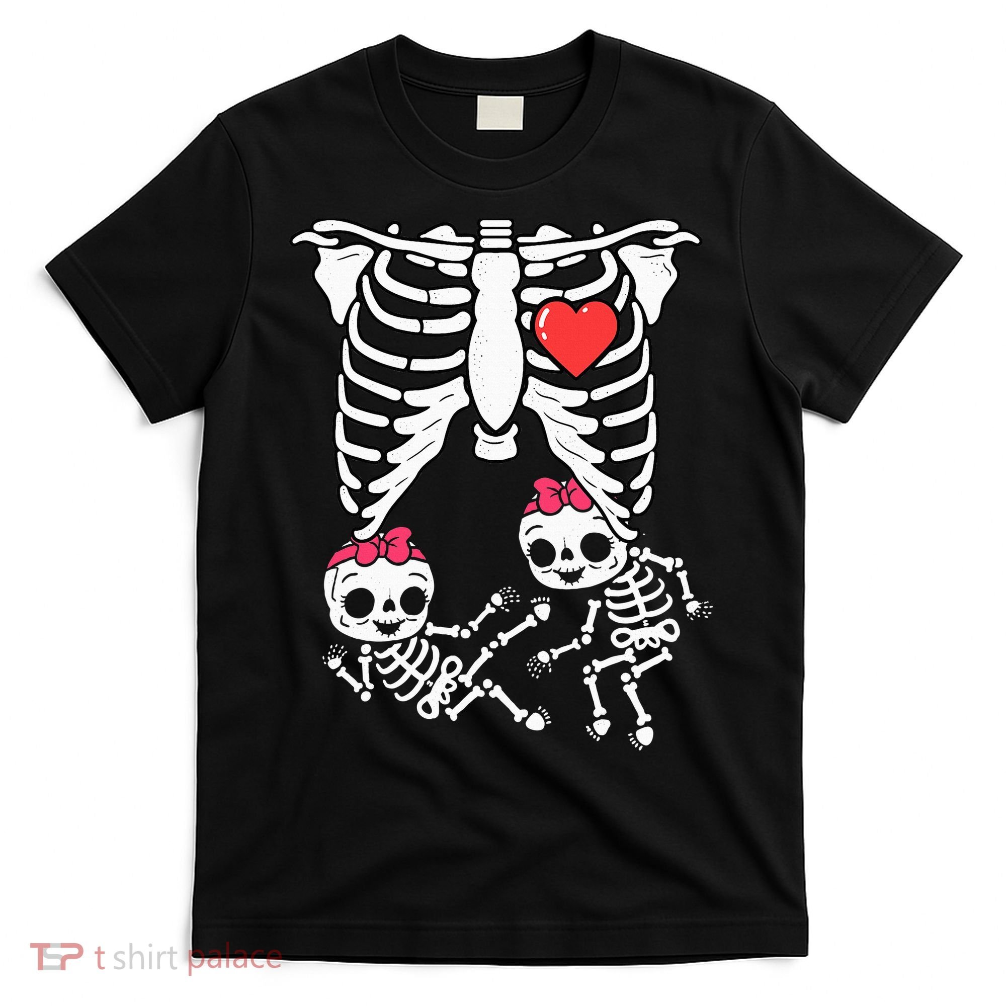 Skeleton Pregnancy Twins XRay Pregnant Halloween T-Shirt