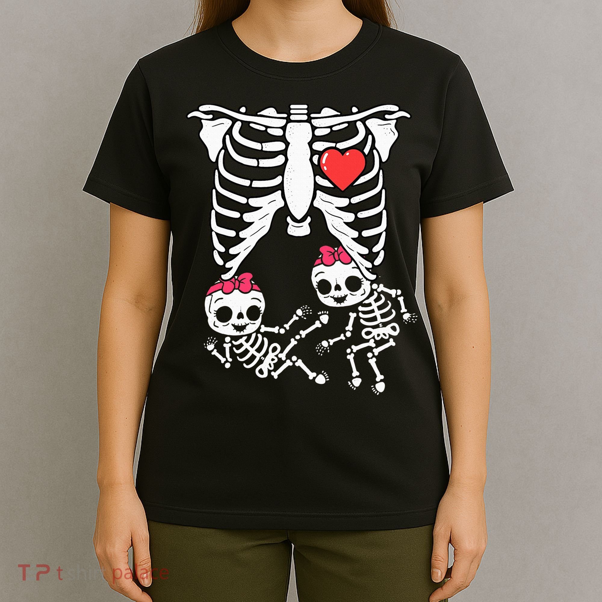 Skeleton Pregnancy Twins XRay Pregnant Halloween T-Shirt
