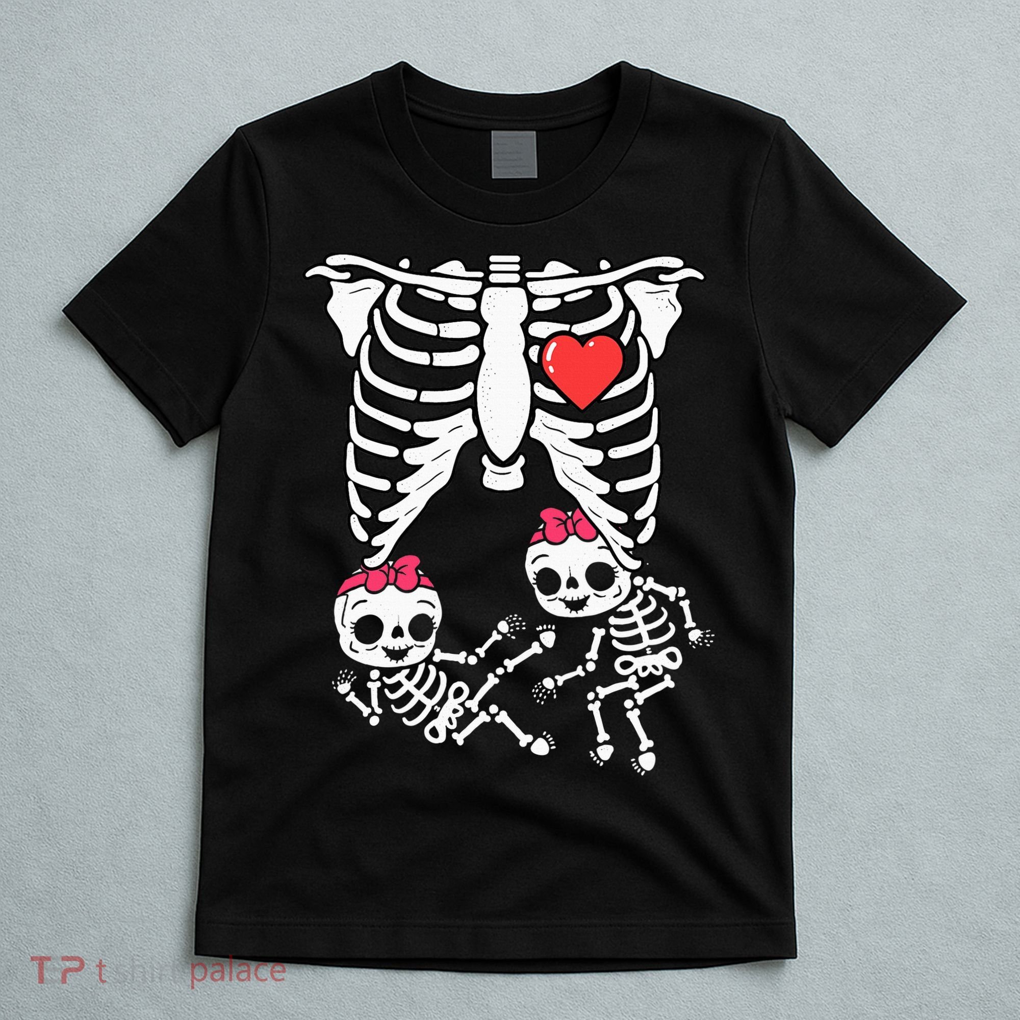Skeleton Pregnancy Twins XRay Pregnant Halloween T-Shirt