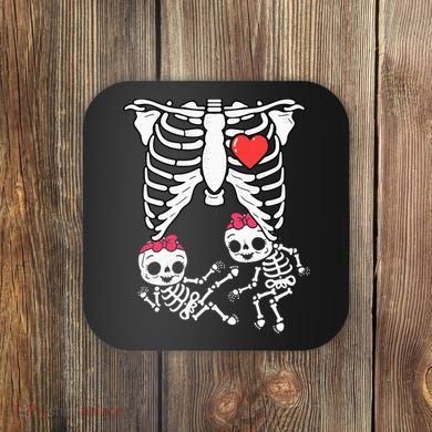 Skeleton Pregnancy Twins XRay Pregnant Halloween Coaster
