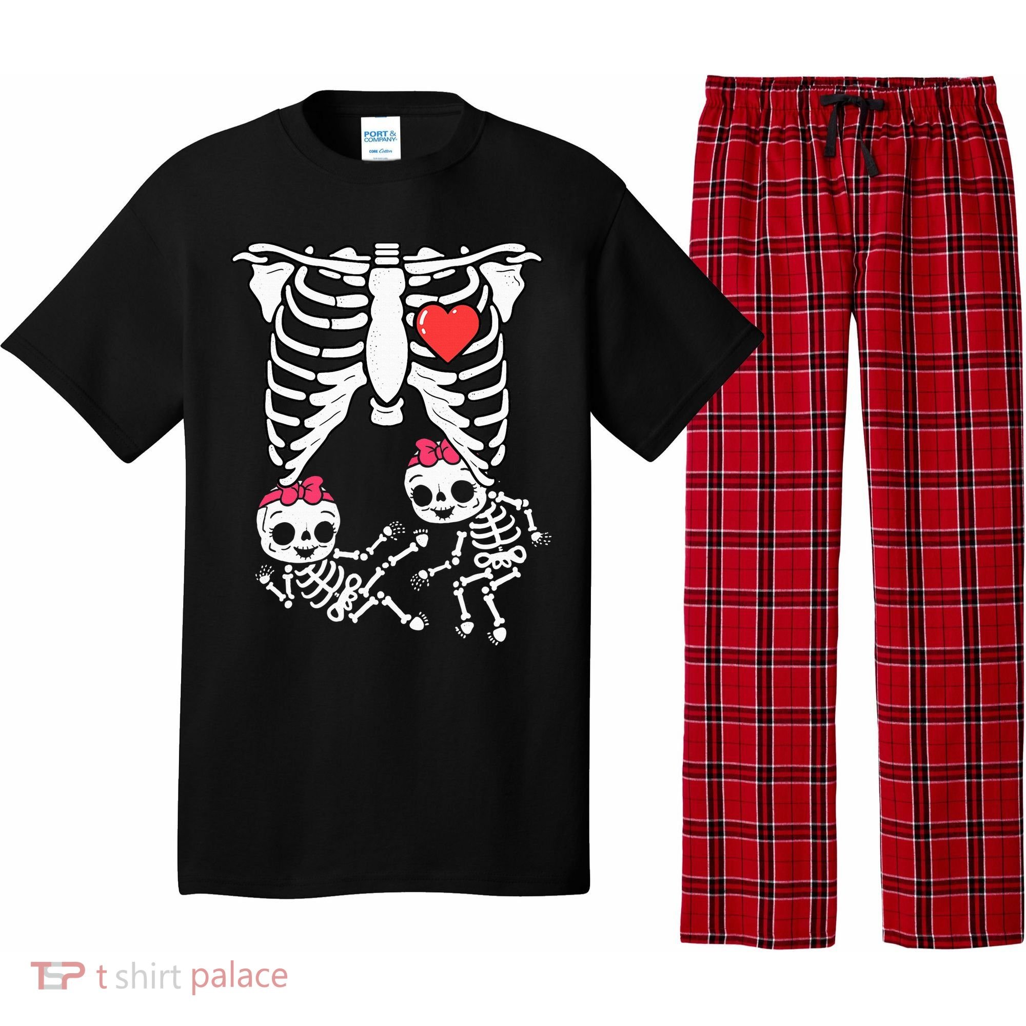 Skeleton Pregnancy Twins XRay Pregnant Halloween Pajama Set