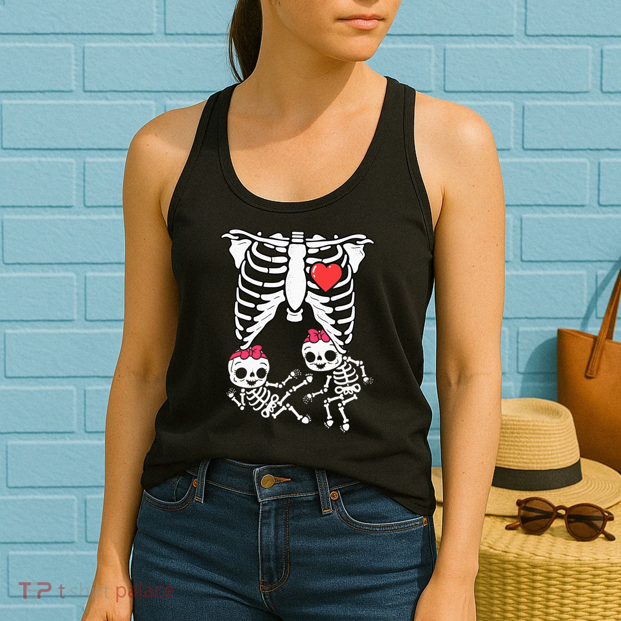 Skeleton Pregnancy Twins XRay Pregnant Halloween Women's Tank Top