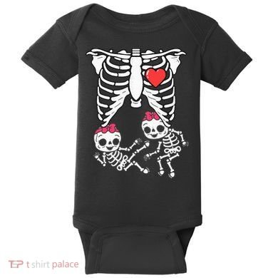 Skeleton Pregnancy Twins XRay Pregnant Halloween Baby Bodysuit