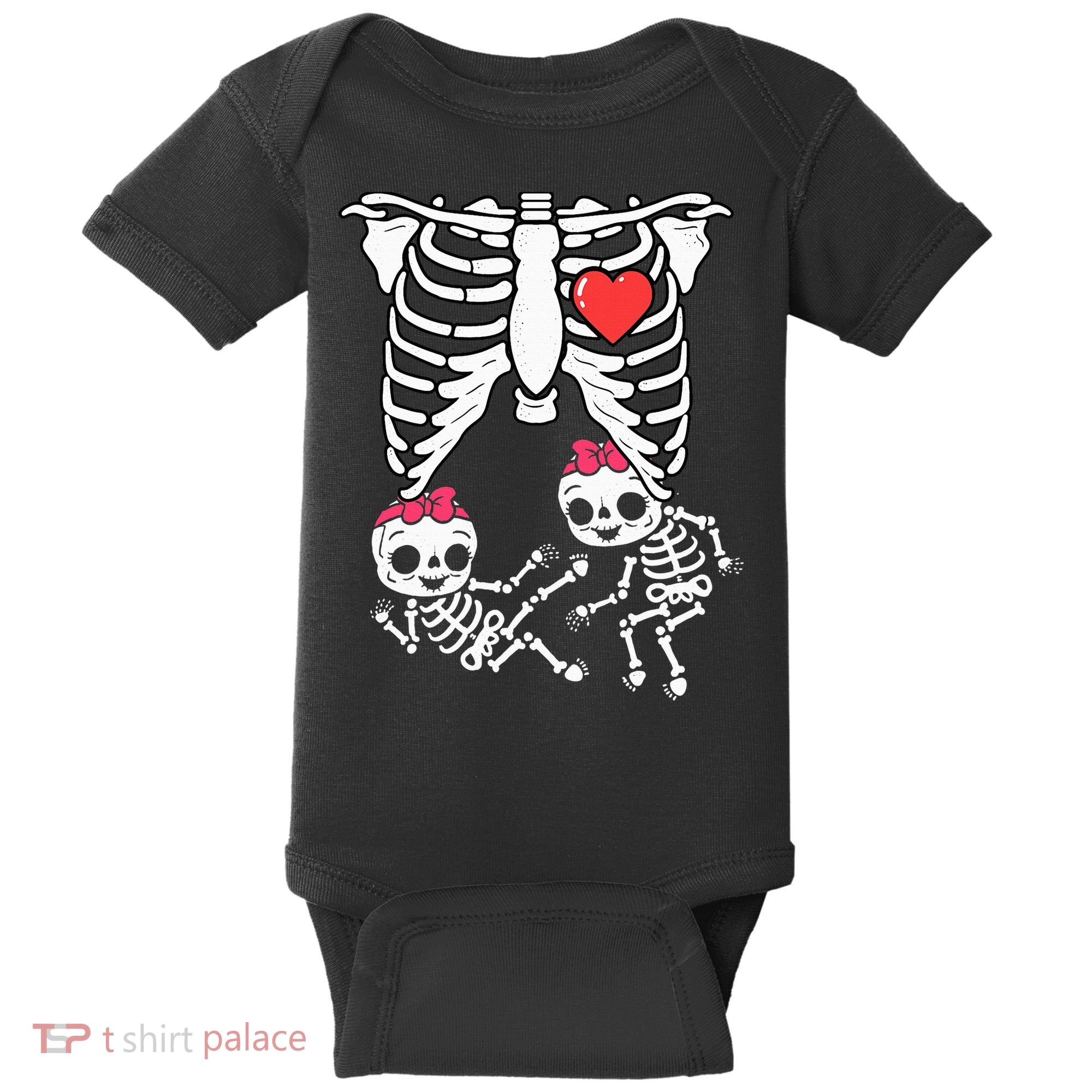Skeleton Pregnancy Twins XRay Pregnant Halloween Baby Bodysuit