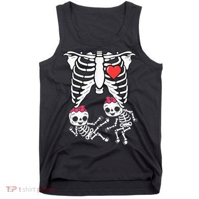 Skeleton Pregnancy Twins XRay Pregnant Halloween Tank Top
