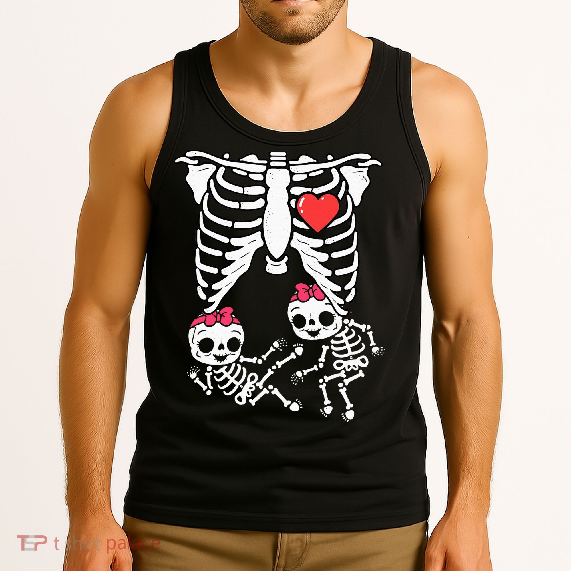 Skeleton Pregnancy Twins XRay Pregnant Halloween Tank Top