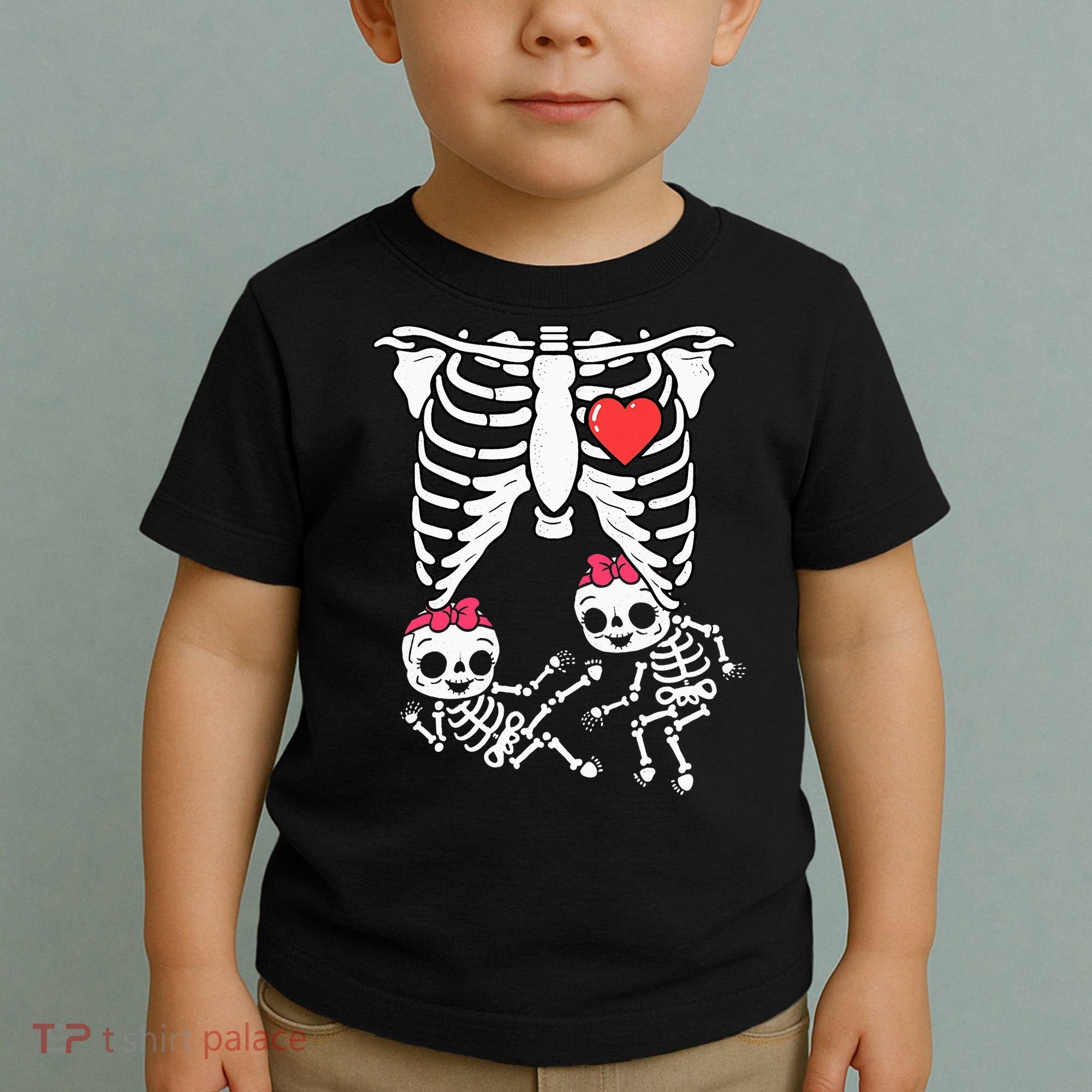 Skeleton Pregnancy Twins XRay Pregnant Halloween Toddler T-Shirt