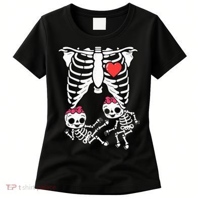 Skeleton Pregnancy Twins XRay Pregnant Halloween Women's T-Shirt