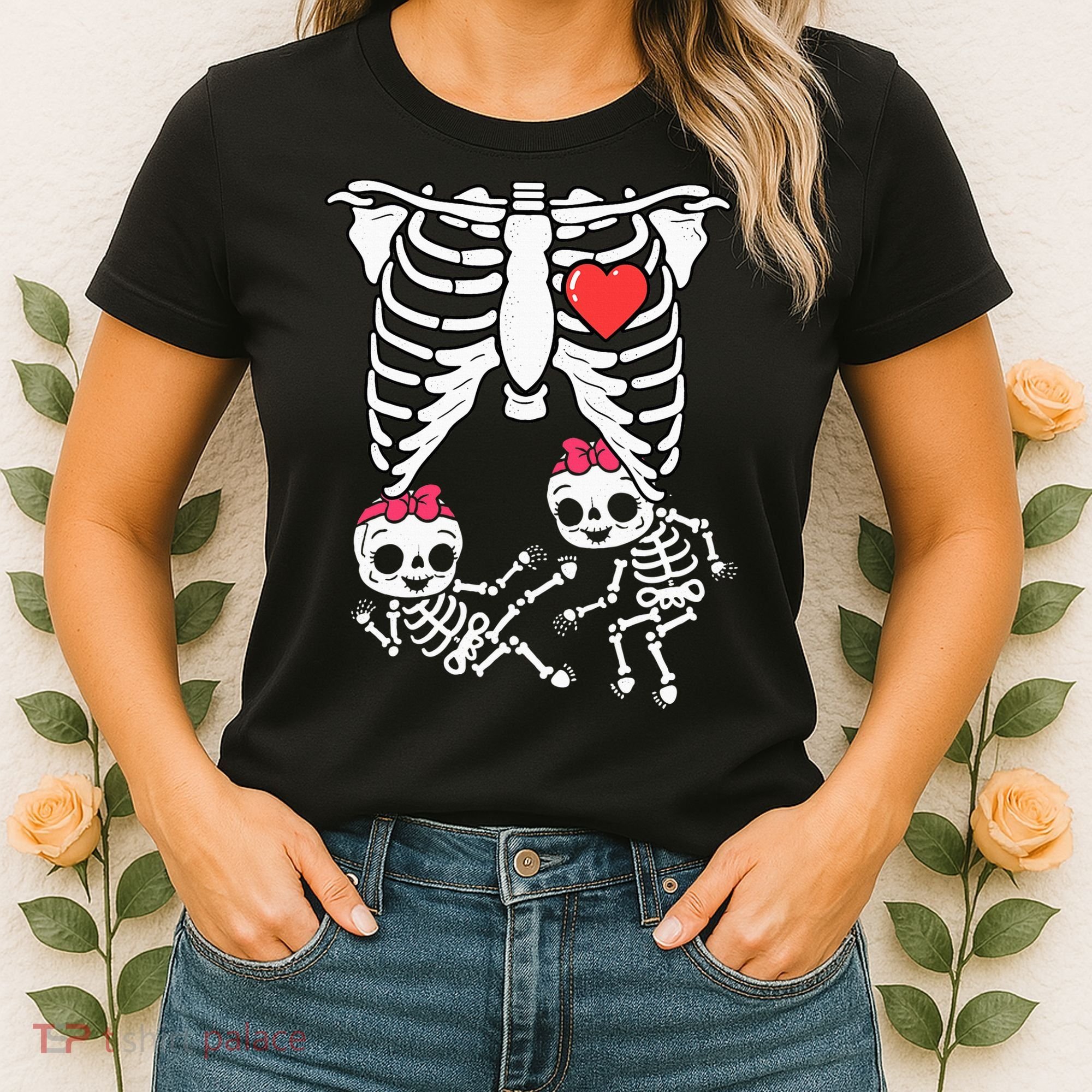 Skeleton Pregnancy Twins XRay Pregnant Halloween Women's T-Shirt