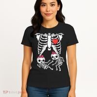 Skeleton Pregnancy Twins XRay Pregnant Halloween Women's T-Shirt thumb 4
