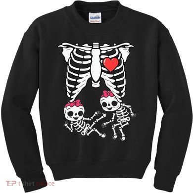 Skeleton Pregnancy Twins XRay Pregnant Halloween Kids Sweatshirt