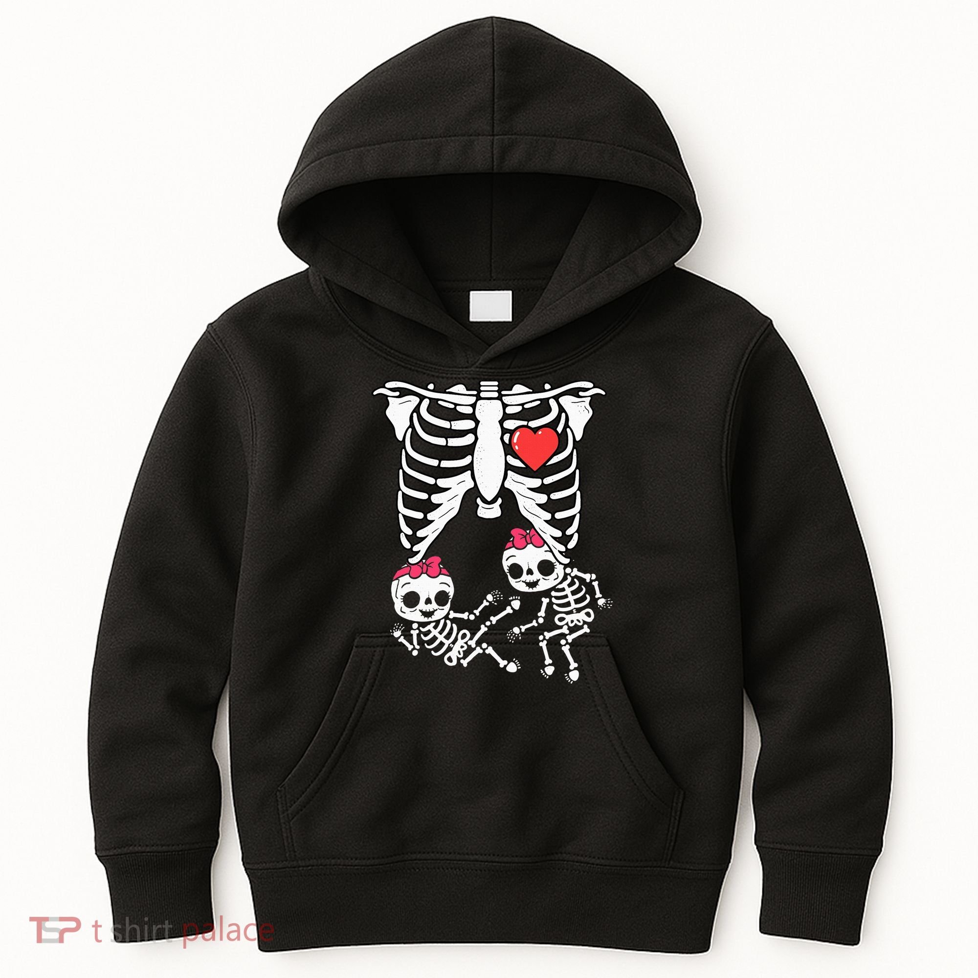 Skeleton Pregnancy Twins XRay Pregnant Halloween Kids Hoodie