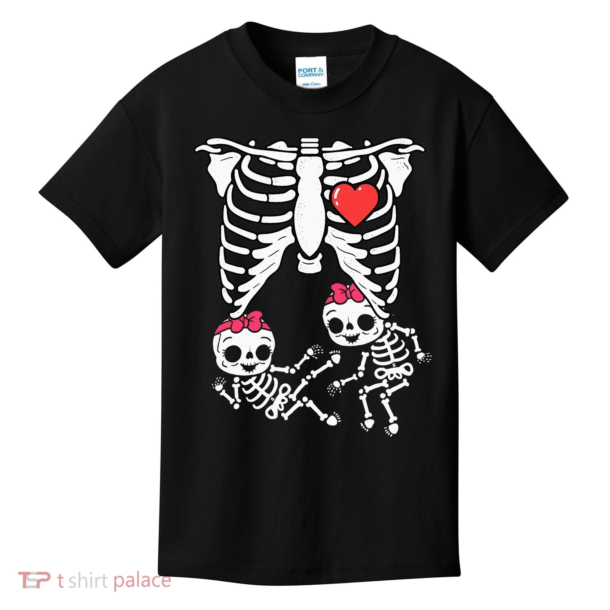 Skeleton Pregnancy Twins XRay Pregnant Halloween Kids T-Shirt