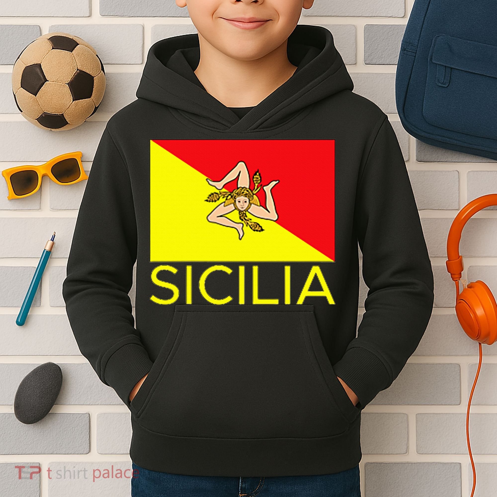 Sicilia Pallermo Triskelion Flag Kids Hoodie