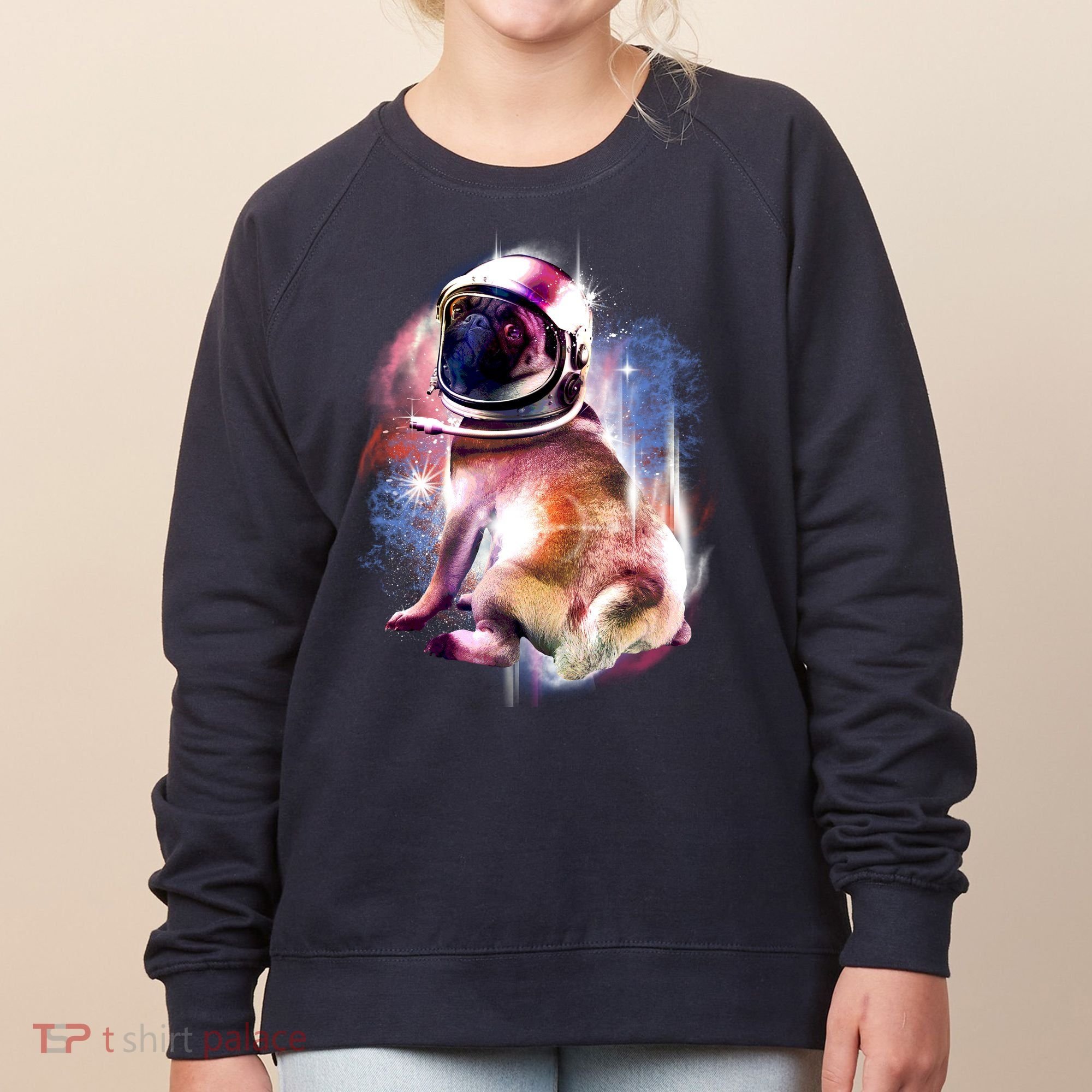 Space Pug Wearing Helmet Women's Sweatshirt