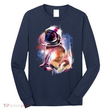 Space Pug Wearing Helmet Long Sleeve Shirt
