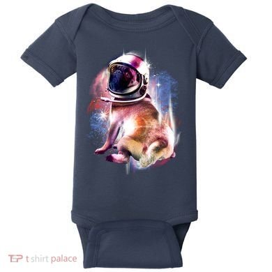 Space Pug Wearing Helmet Baby Bodysuit