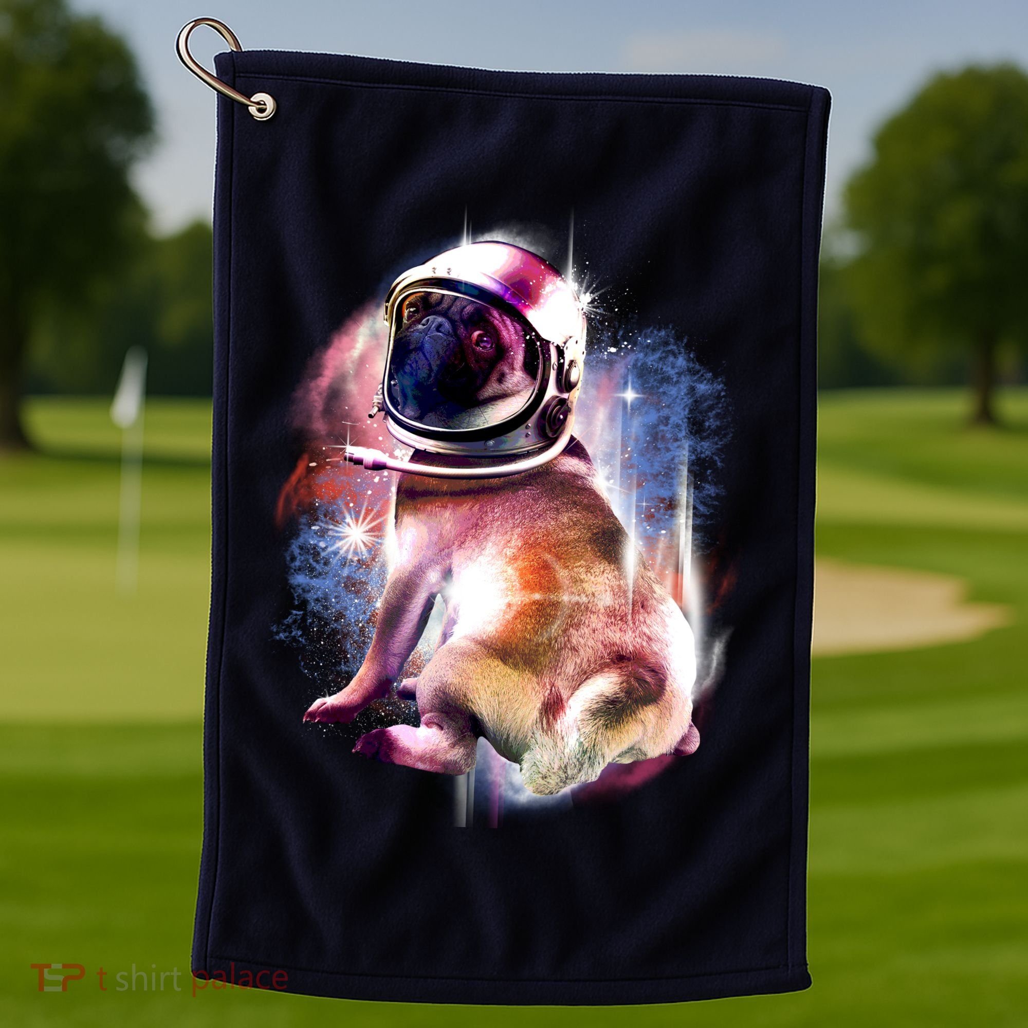 Space Pug Wearing Helmet Golf Towel