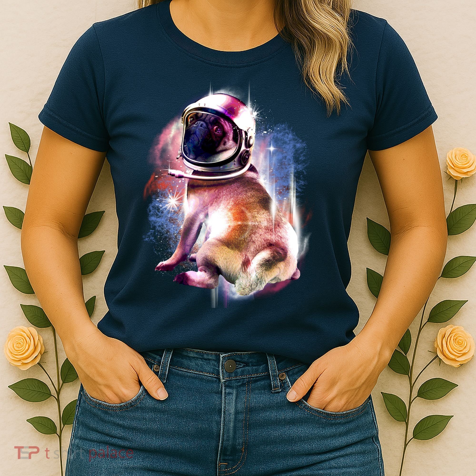 Space Pug Wearing Helmet Women's T-Shirt