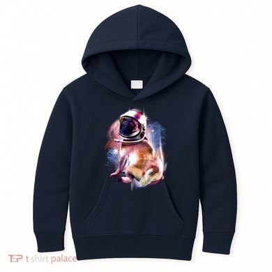 Space Pug Wearing Helmet Kids Hoodie