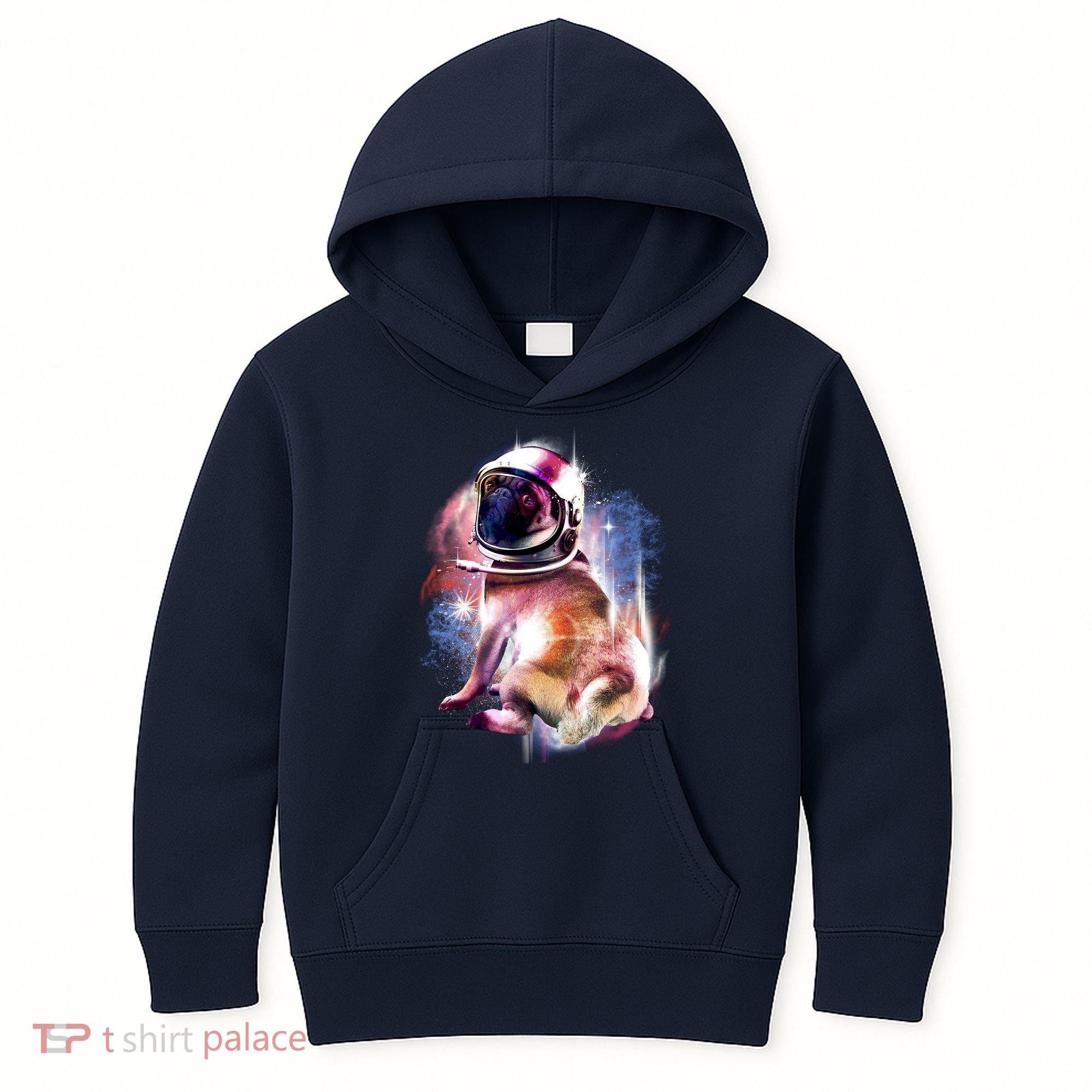 Space Pug Wearing Helmet Kids Hoodie