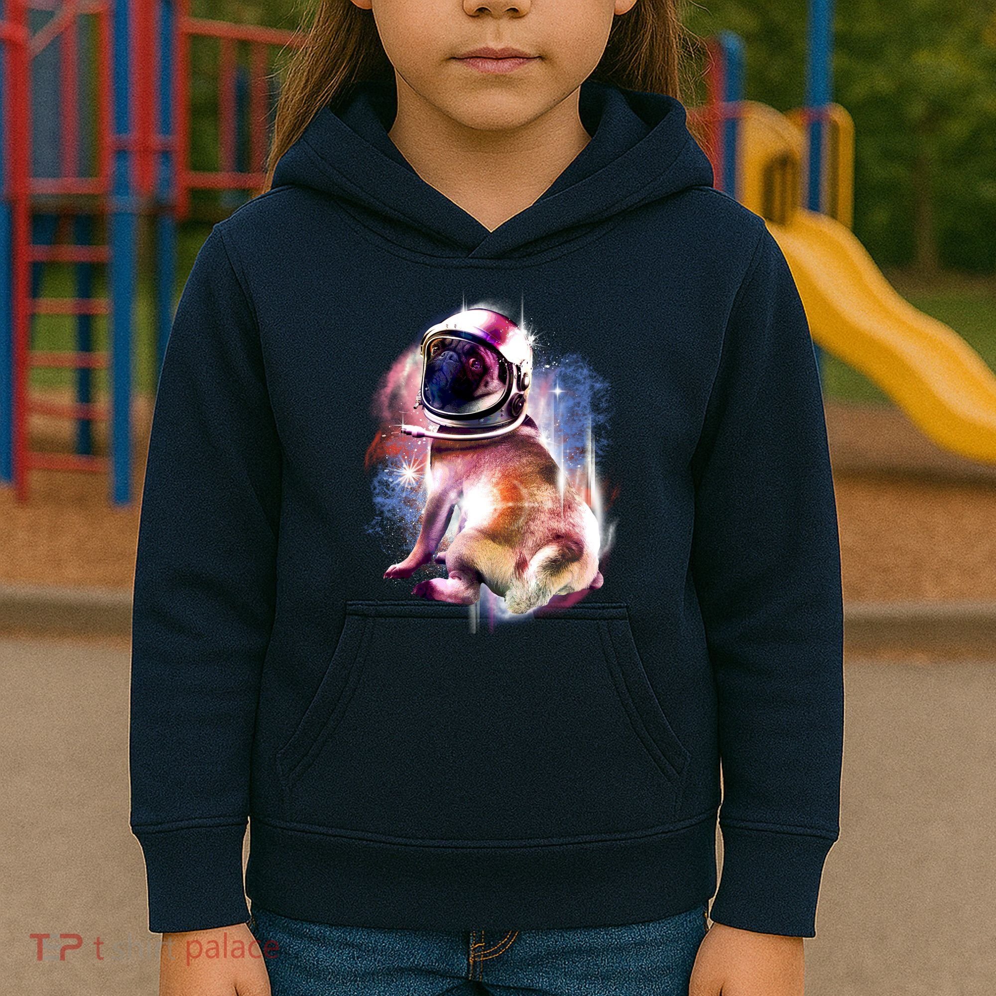 Space Pug Wearing Helmet Kids Hoodie