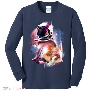 Space Pug Wearing Helmet Kids Long Sleeve Shirt