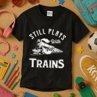 Still Plays With Trains Locomotive & Model Railroad Kids T-Shirt thumb 3