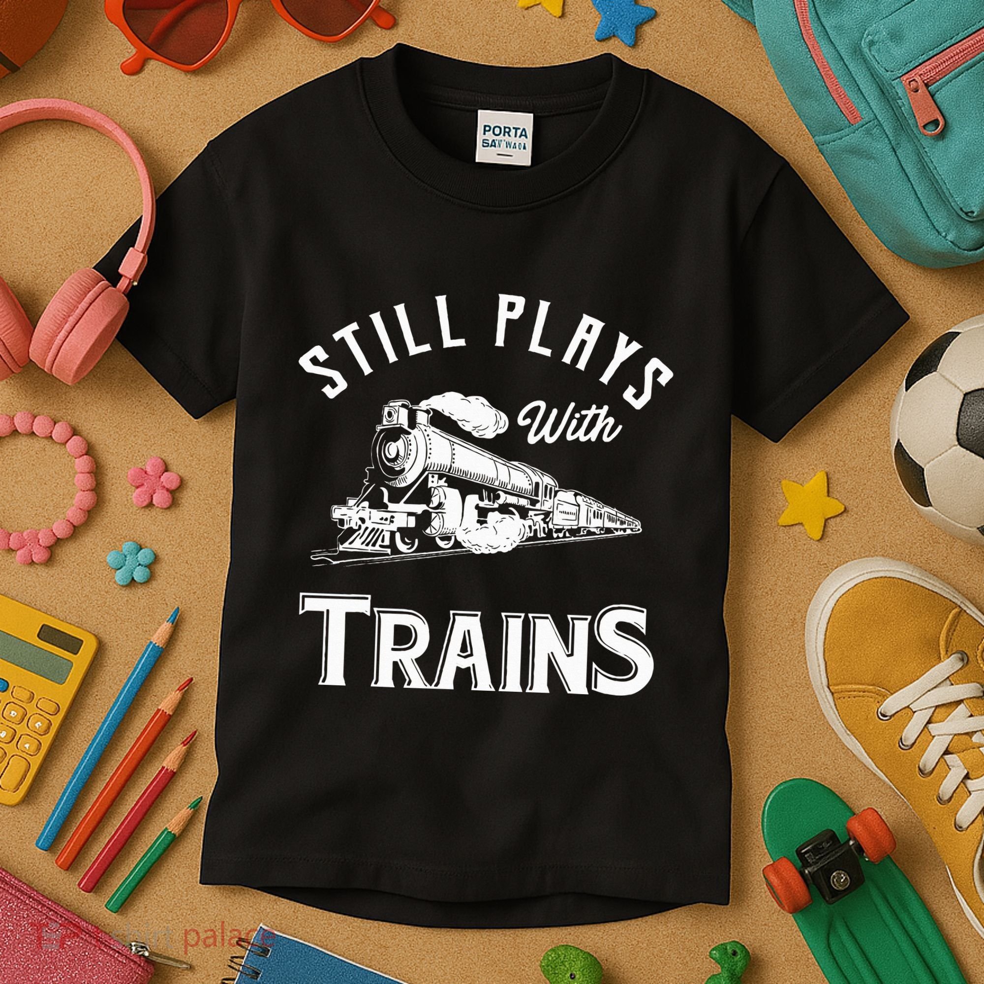 Still Plays With Trains Locomotive & Model Railroad Kids T-Shirt