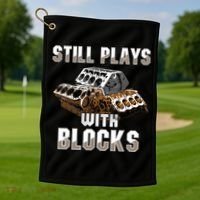 Still Plays With Blocks Gift Auto Drag Racing Car Gift Golf Towel thumb 1