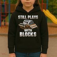 Still Plays With Blocks Gift Auto Drag Racing Car Gift Kids Hoodie thumb 3