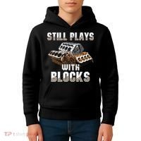 Still Plays With Blocks Gift Auto Drag Racing Car Gift Kids Hoodie thumb 4