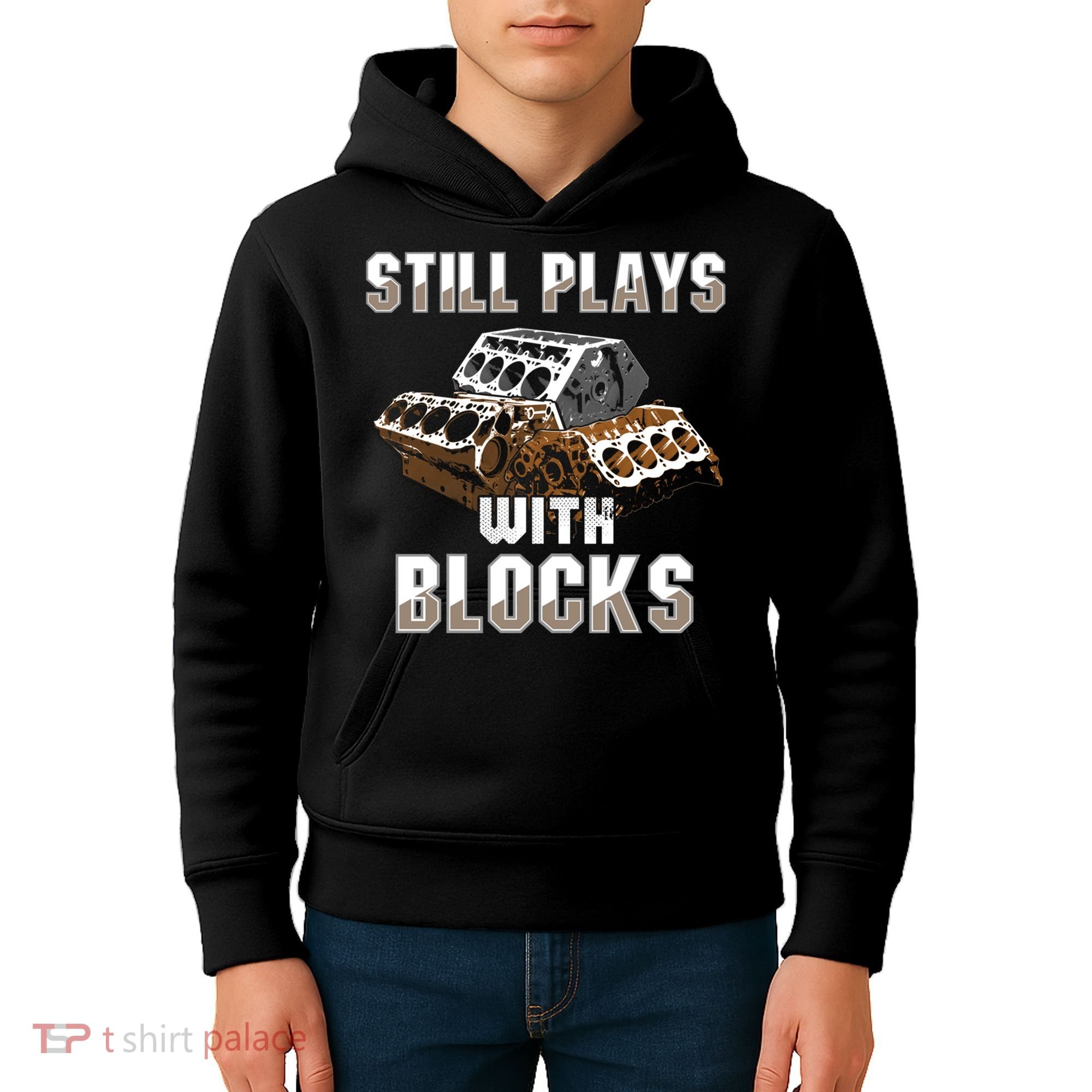 Still Plays With Blocks Gift Auto Drag Racing Car Gift Kids Hoodie