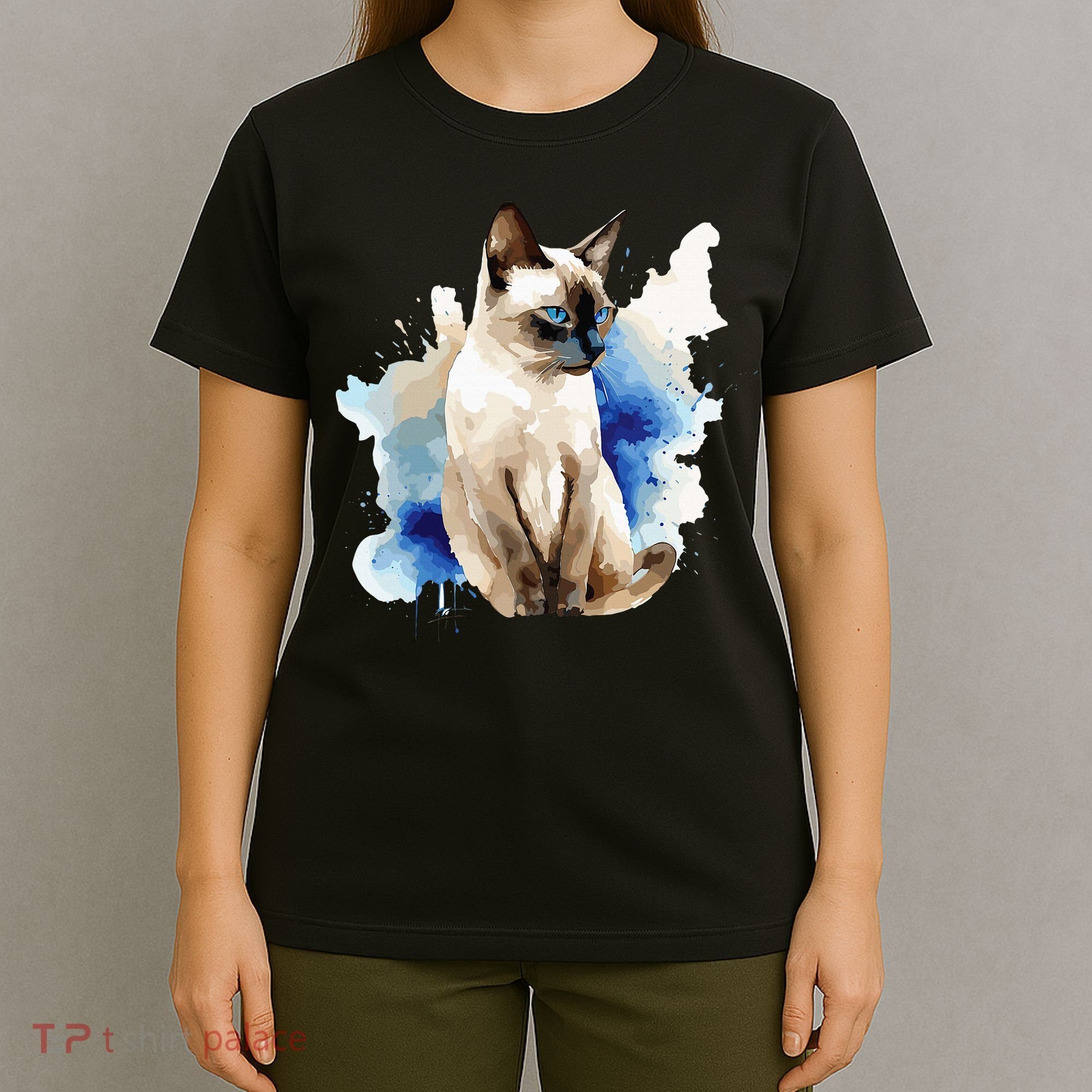 Siamese Painting Watercolor Kitten Cat Lover Siamois Kitty T-Shirt