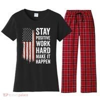 Stay Positive Work Hard Make It Happen Motivation Women's Flannel Pajama Set thumb 0