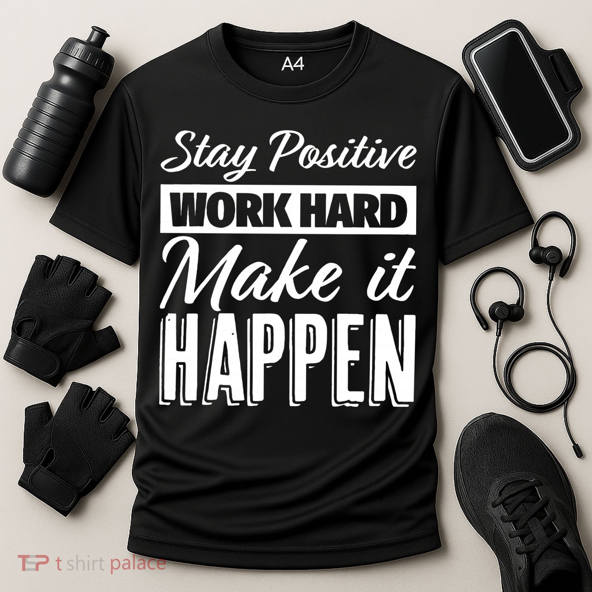 Stay Positive Work Hard Make It Happen Motivational Cooling Performance Crew T-Shirt