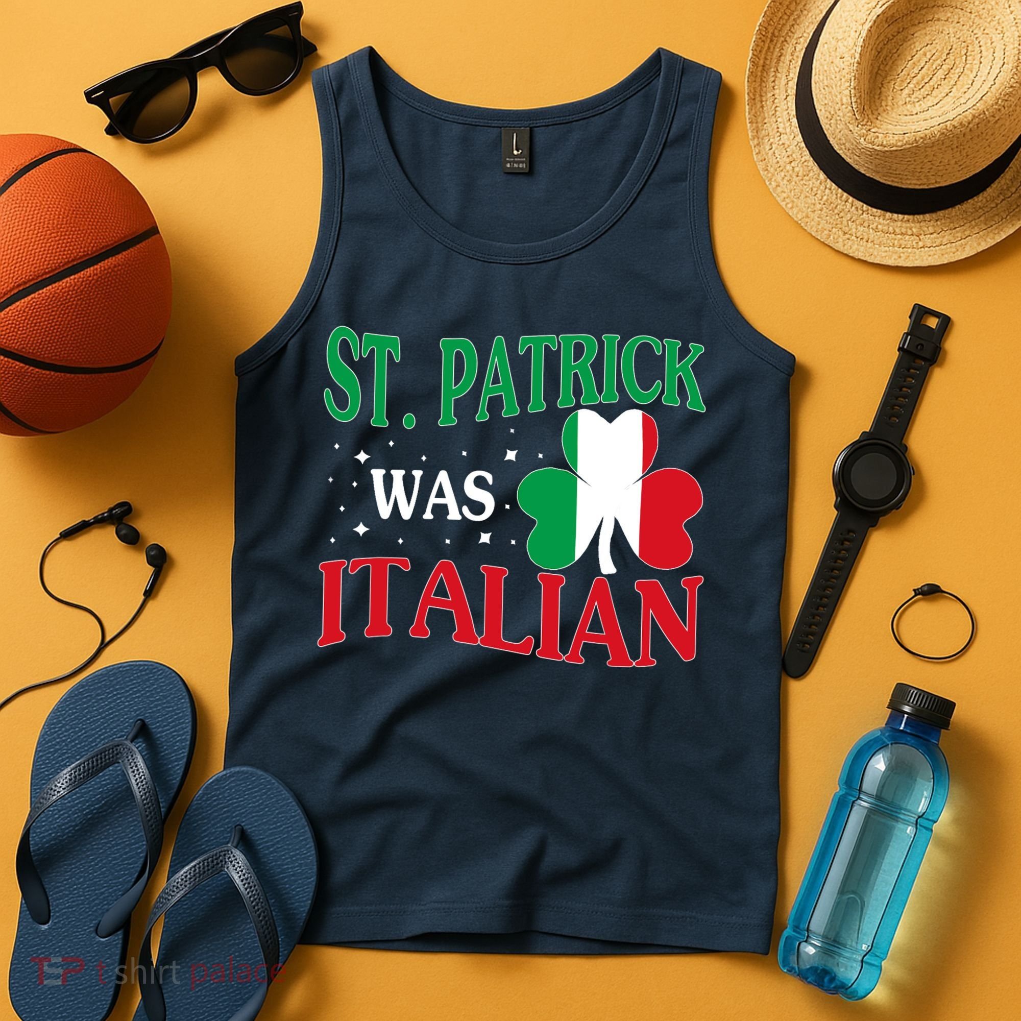 St. Patrick Was Italian Funny St patrick's day Shamrock Flag Tank Top